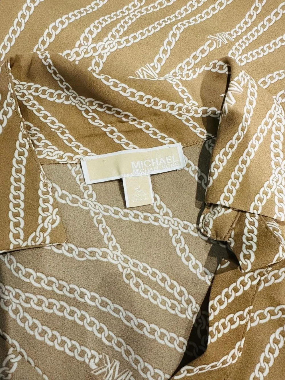 Michael Kors Women's XL Long Sleeve Striped Top Brown White Logo Casual Office